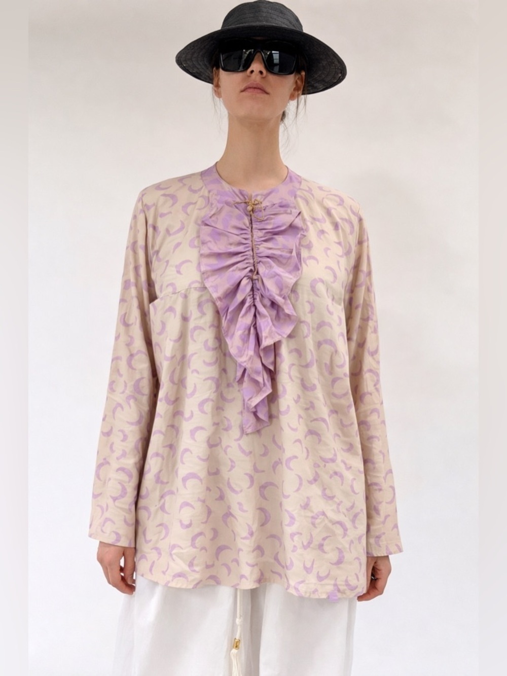 Yvonne S. Frill Shirt in Celestial Moon Cotton Voile